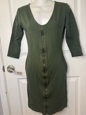 Vijo Couture Olive Green Zip-Front Women's Bodycon Dress S/Chico
